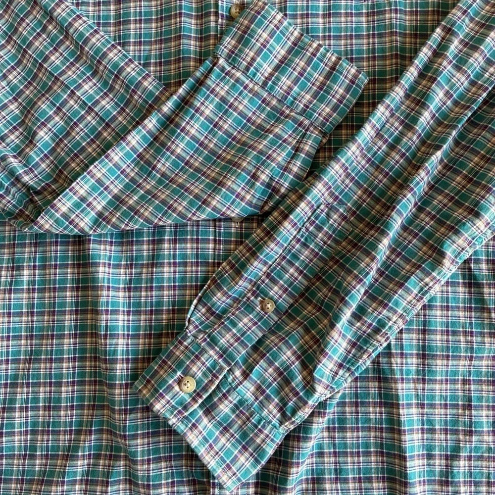 Ralph Lauren Button Down Plaid Green Blue Check Men's Size L 46 chest